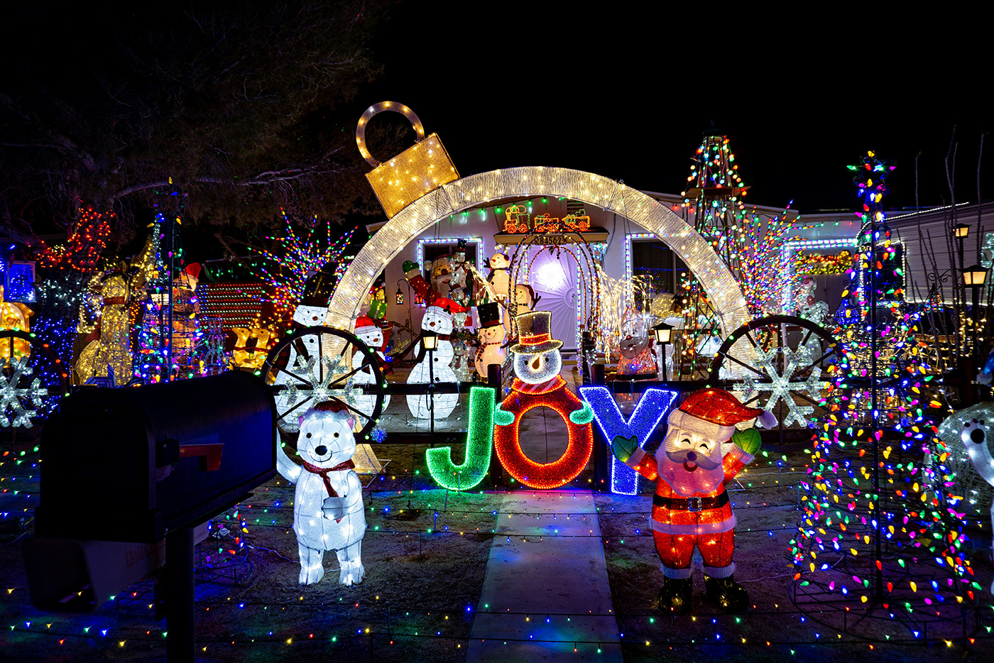 Christmas lights installed on a home